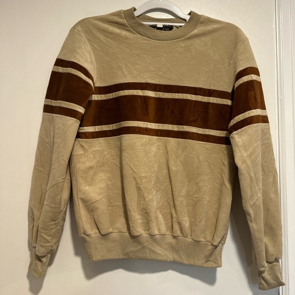 Vintage 70s Men’s Sz: S Lee Pullover Crewneck Tan Brown Velour Sweater. - Picture 1 of 9